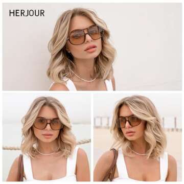 HERJOUR Retro Aviator Trendy Sunglasses Womens Mens 70s Classic Vintage Double Bridge Sun Glasses AR82209