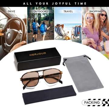 HERJOUR Retro Aviator Trendy Sunglasses Womens Mens 70s Classic Vintage Double Bridge Sun Glasses AR82209