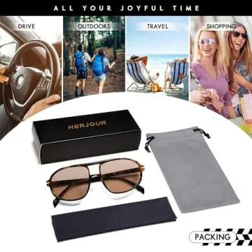 HERJOUR Retro Aviator Trendy Sunglasses Womens Mens 70s Classic Vintage Double Bridge Sun Glasses AR82209