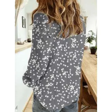 Dokotoo Womens Juniors Summer Tops 2025 Fashion Trendy Casual Dressy Fall Long Sleeve Button Down Blouses T Shirts Alicia Flower Print V Neck Business Work Tunic Bohemian Floral Top Medium Gray