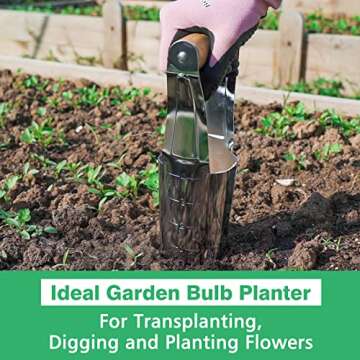 Berry&Bird Garden Bulb Planter with 4 Inches Depth Mark, Stainless Steel Gardening Bulb Transplanter...