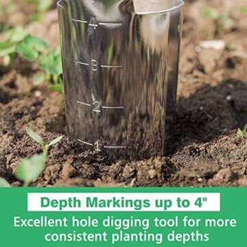 Berry&Bird Garden Bulb Planter with 4 Inches Depth Mark, Stainless Steel Gardening Bulb Transplanter Tool with Short Handle for Planting Flowers Tulips, Daffodils, Lily, Dahlias