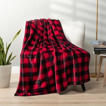 PAVILIA Buffalo Plaid Fleece Throw Blanket for Couches