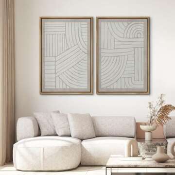 SIGNWIN Framed Canvas Print Wall Art Set Grunge Tribal Pattern Landscape Abstract Shapes Cozy Neutra...