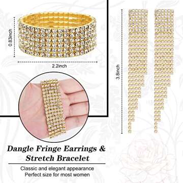 niolio 4 Pieces Rhinestone Crystal Jewelry Set, Rhinestone Choker Necklace Long Tassel Dangle Earrings Stretch Bangle Bracelet Elegant Glitter Handbag, Costume Jewelry for Women Bridal Wedding