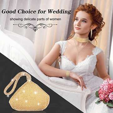 niolio 4 Pieces Rhinestone Crystal Jewelry Set, Rhinestone Choker Necklace Long Tassel Dangle Earrings Stretch Bangle Bracelet Elegant Glitter Handbag, Costume Jewelry for Women Bridal Wedding