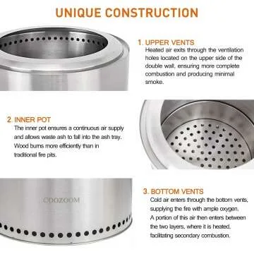 19 Inch Portable Smokeless Fire Pit with Stand