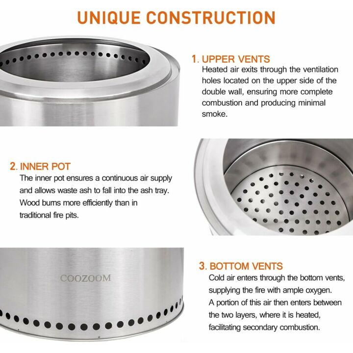 19 Inch Portable Smokeless Fire Pit with Stand