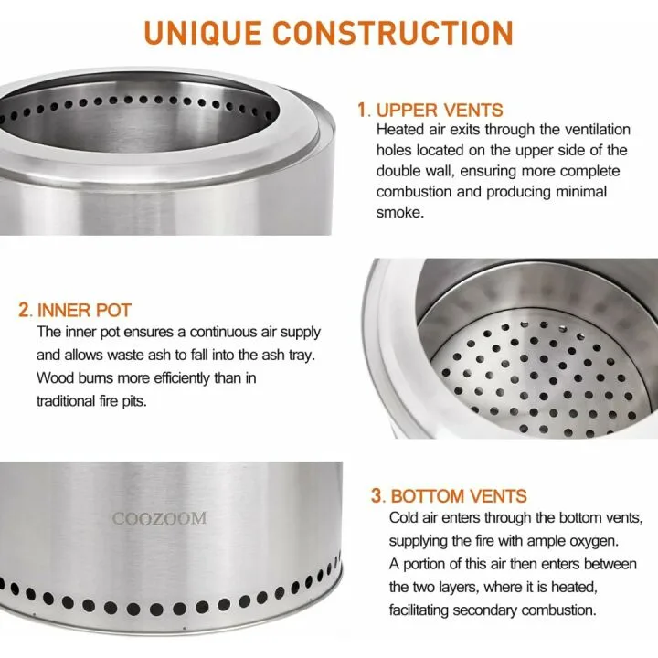 19 Inch Portable Smokeless Fire Pit with Stand