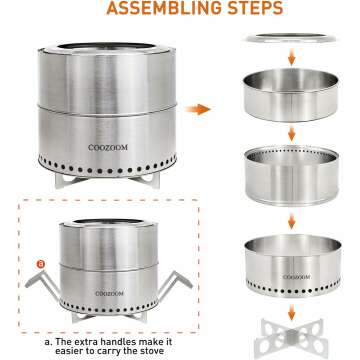 19 Inch Portable Smokeless Fire Pit with Stand