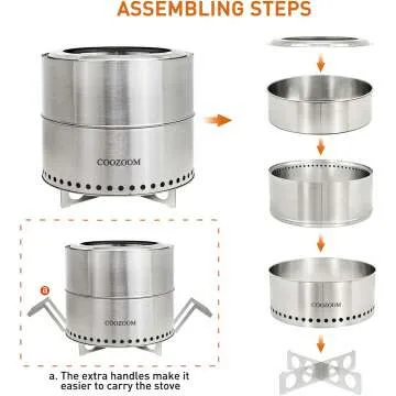 19 Inch Portable Smokeless Fire Pit with Stand