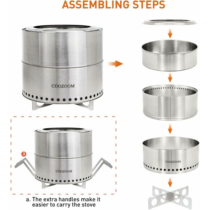 19 Inch Portable Smokeless Fire Pit with Stand