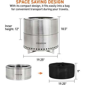 19 Inch Portable Smokeless Fire Pit with Stand