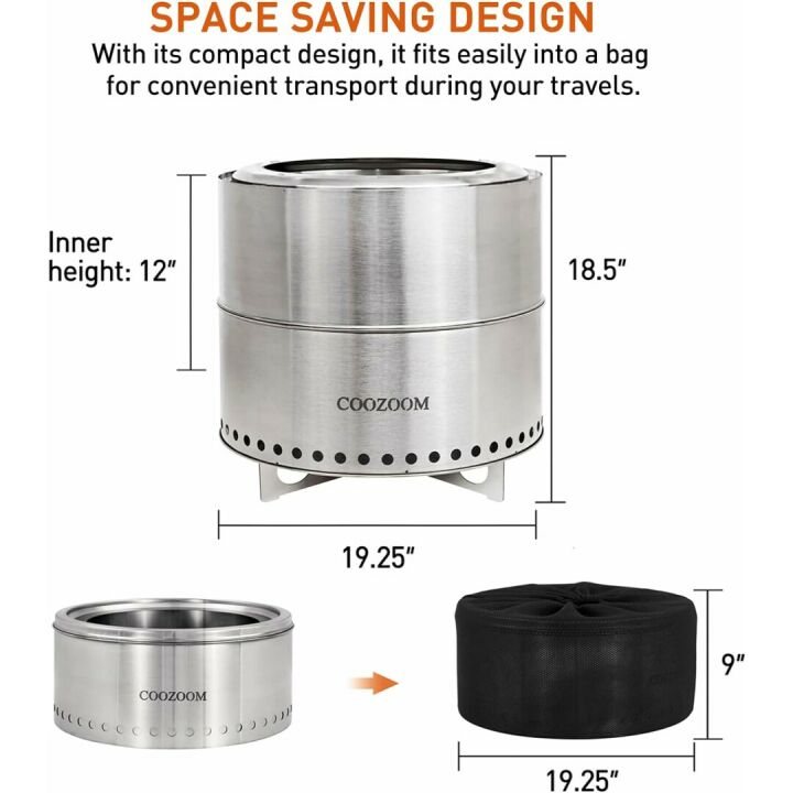19 Inch Portable Smokeless Fire Pit with Stand