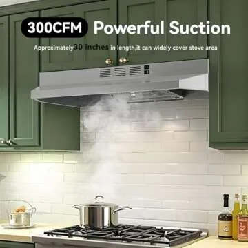 VIKIO HOME Kitchen Hood - 30-Inch Stainless Steel with 300 CFM, 2-Speed Exhaust Fan, Ducted/Ductless...