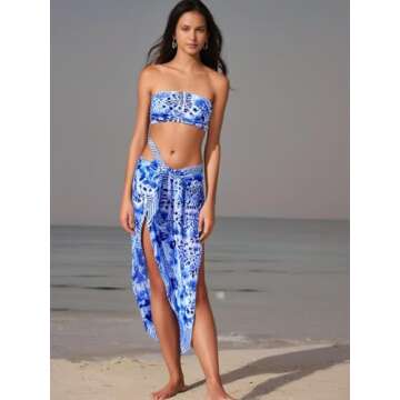 Rastogi Handicrafts 100% Cotton Block Print Sarong Swimsuit Wrap Cover Up Long Women’s Apparel Fabric (73" x 44") (Blue 5)