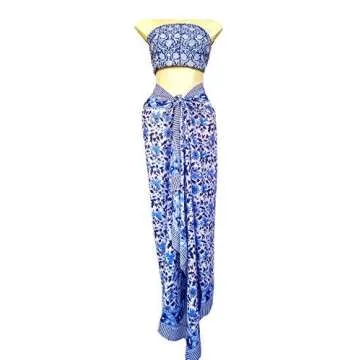 Rastogi Handicrafts 100% Cotton Block Print Sarong Swimsuit Wrap Cover Up Long Women’s Apparel Fabric (73" x 44") (Blue 5)