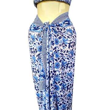 Rastogi Handicrafts 100% Cotton Block Print Sarong Swimsuit Wrap Cover Up Long Women’s Apparel Fabric (73" x 44") (Blue 5)