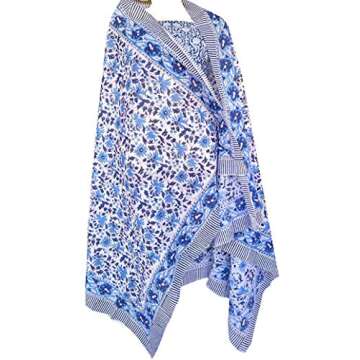 Rastogi Handicrafts 100% Cotton Block Print Sarong Swimsuit Wrap Cover Up Long Women’s Apparel Fabric (73" x 44") (Blue 5)