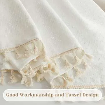 HOMEIDEAS Ivory Cream Boho Curtains for Bedroom, Farmhouse Linen Sheer Curtains 96 inches Length 2 Panels Set, Rod Pocket Privacy Light Filtering Living Room Country Rustic Drapes