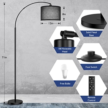 Bdrofn Arc Floor Lamp with Remote Control and Dimming Features