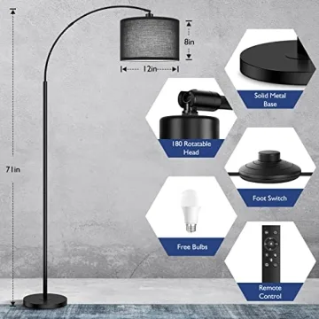 Bdrofn Arc Floor Lamp with Remote Control and Dimming Features