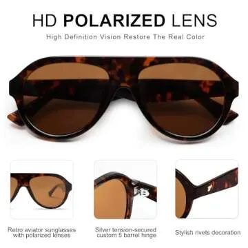 VANLINKER Retro Aviator Polarized Sunglasses for Men Women Trendy 70s Vintage Plastic Frame Sun Glasses VL9750 Brown Tortoise/Brown Lens