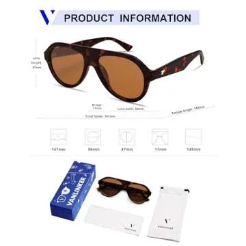VANLINKER Retro Aviator Polarized Sunglasses for Men Women Trendy 70s Vintage Plastic Frame Sun Glasses VL9750 Brown Tortoise/Brown Lens