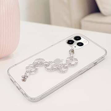 Bonitec for iPhone 11 Pro Max Case Clear Bracelet 3D Glitter Sparkle Bling Strap Luxury Shiny Crystal Rhinestone Diamond Silver Chain Protective Cover for Ladys, Girls and Women
