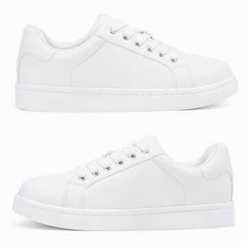 Vepose Women's White Walking Casual Sneakers, Dressy Arch Support Comfortable Low Top Tennis Lace Up 8003 Shoes, Size 6M US, (CJY8003 White 06)