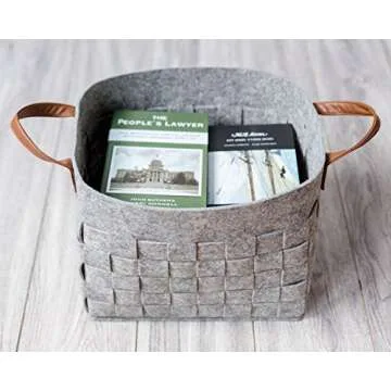 LoongBaby Felt Storage Baskets With Handles Soft Durable Toy Storage Nursery Bins Home Decorations (Grey)