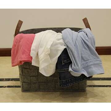 LoongBaby Felt Storage Baskets With Handles Soft Durable Toy Storage Nursery Bins Home Decorations (Grey)