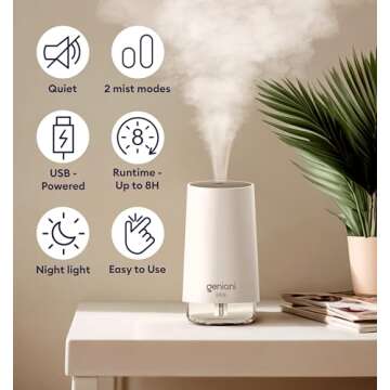 GENIANI Portable Cool Mist Humidifiers for Bedroom & Office - Ultrasonic Humidifier for Home, Baby, ...