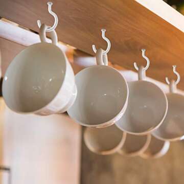 EBOOT 2 Inch Ceiling Hooks - 10 Durable White Cup Holders
