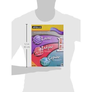 Apollo Multi-Function Transparency Film, 8.5 x 11 Inches, Clear, 50 Sheets per Pack (VUF1000E)