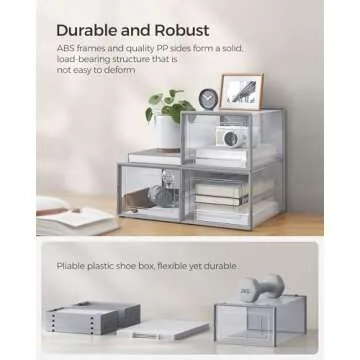 SONGMICS Shoe Boxes, Pack of 12 Shoe Storage Organizers, Stackable Clear Plastic Boxes for Closet, Sneakers, 9.1 x 13.1 x 5.6 Inches, Fit up to US Size 11, Transparent and Gray ULSP006G12