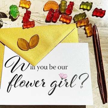PepperZone Cute Flower Girl Proposal Card with Golden Shimmer Envelope