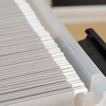 IRIS USA File Box WeatherPro File Organizer Plastic File Box for Letter/Legal File, Water Resistant Document Box, Durable Lid, Seal w/ Secure Latching Buckles, Stackable, Nestable, Clear 32 Qt. 1Pack