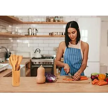 RoyalHouse Wooden Kitchen Utensils Set, 7 Piece Bamboo Cooking Tools and Holder Cooking Spoons and Spatulas, Kitchen Tools, Wood Tool Utensil Sets for Nonstick Pan and Cookware