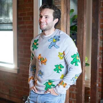 Ripple Junction Grateful Dead Men's Sweater Scattered Dancing Bears Band Christmas Holiday Small