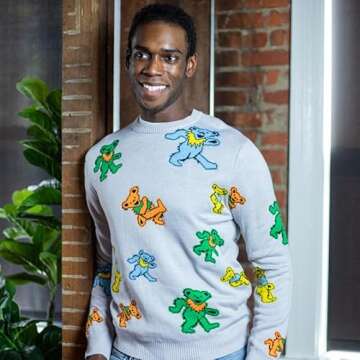 Ripple Junction Grateful Dead Men's Sweater Scattered Dancing Bears Band Christmas Holiday Small