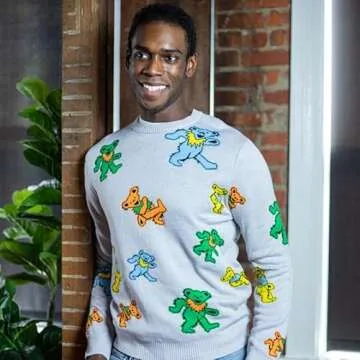 Ripple Junction Grateful Dead Men's Sweater Scattered Dancing Bears Band Christmas Holiday Small