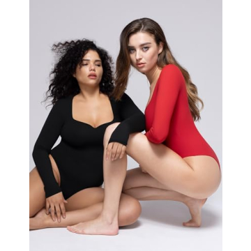 PUMIEY Women's Sweetheart Neck Long Sleeve Bodysuit