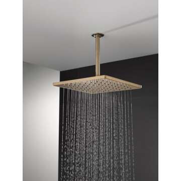 Delta Faucet Single-Spray Raincan Shower Head, Gold Shower Head, Rainfall Shower Head, Square Shower...