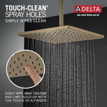 Delta Faucet Single-Spray Raincan Shower Head, Gold Shower Head, Rainfall Shower Head, Square Shower Head, Metal Shower Head, 1.75 GPM Flow Rate, Water Saving Shower Head, Champagne Bronze 52159-CZ