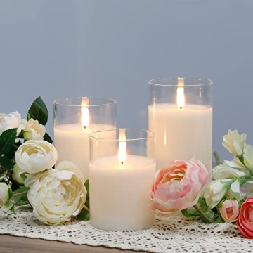 JHY DESIGN Set of 3 Glass Wax Flameless Candles with Remote Control