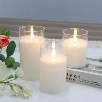 Elegant JHY DESIGN Glass Wax Flameless Candle Set