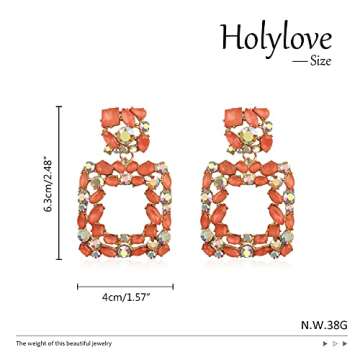 Statement Earrings for Women with Dangling Rhinestone,Aretes De Mujer De Moda,Costume Colorful Jewelry Stud Earring by Holylove (Orange)