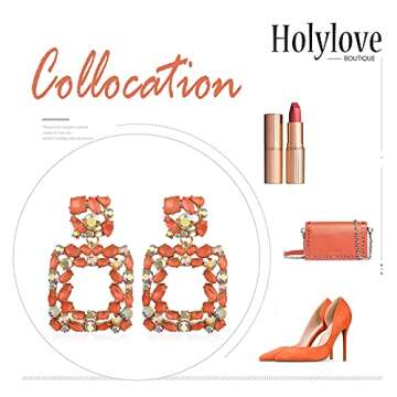 Statement Earrings for Women with Dangling Rhinestone,Aretes De Mujer De Moda,Costume Colorful Jewelry Stud Earring by Holylove (Orange)