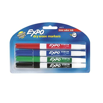 EXPO 86674K Low-Odor Fine Point Dry Erase Markers - 4 Vibrant Colors